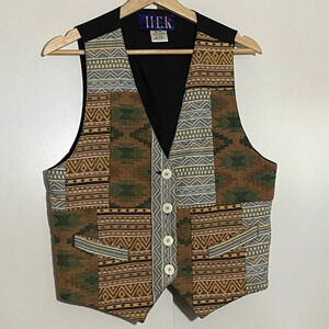 HER Vintage women’s 100% cotton Tapestry Vest Aztec geometric artsy size M